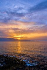 Obraz premium Sea sunset with dramatic sky seascape. Crete island, Greece