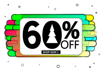Christmas Sale 60% off, offer banner design template, discount tag, vector illustration