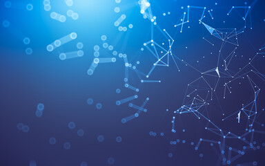 Abstract background. Molecules technology with polygonal shapes, connecting dots and lines. Connection structure. Big data visualization.