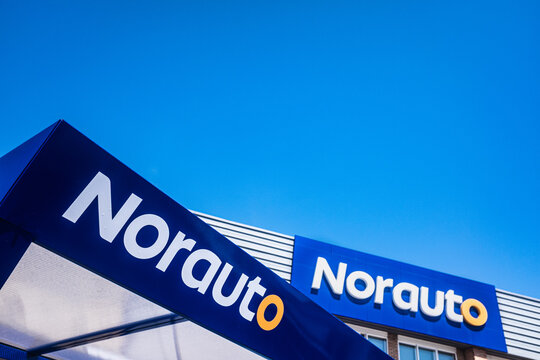 Valencia, Spain - August 26, 2020: Emblem of the chain of fast car repair shops Norauto.