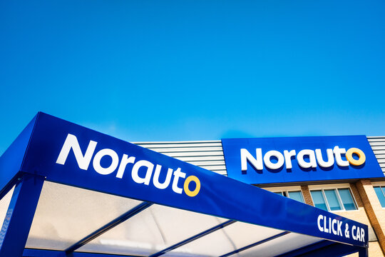 Valencia, Spain - August 26, 2020: Emblem of the chain of fast car repair shops Norauto.