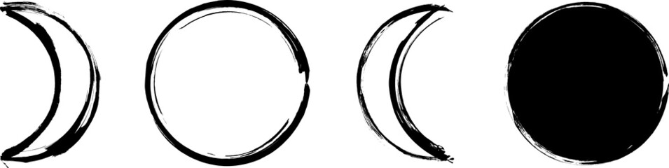 The glyphs of the Moon. Set of the Astrological symbols. Black ink handwriting. Vector	