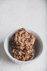 Banana oatmeal cookies with chocolate spread in bowl