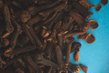Clove Macro potograph, on blue background