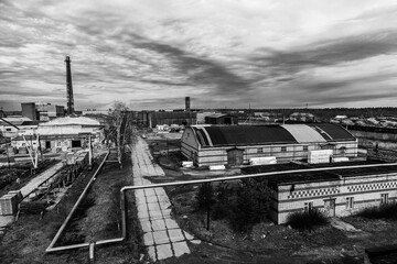 Obraz premium Industrial landsccape of small woodworking factory