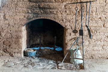 Fireplace with Tools in an Old Western USA Building