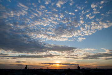 Sunset citycape of Saint Petersburg with dome of Saint Isaac's cathedral