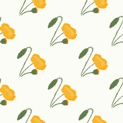 Isolated simple flower seamless pattern. Poppy orange silhouettes on white background.