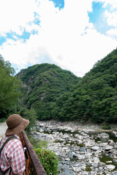 Hiking on a discontinued train-line along with Muko river in Hyogo prefecture in Japan