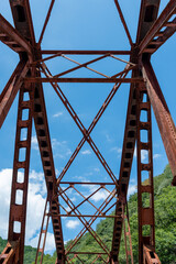 Discontinued railroad bridge as a part of hiking road, over Muko river in Hyogo prefecture, Japan