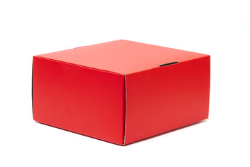 Red cardboard gift box isolated on white background