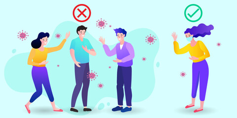 Coronavirus epidemic protective equipment. Preventive measures. Steps to protect yourself. Keep the 1 meter distance. Vector illustration.