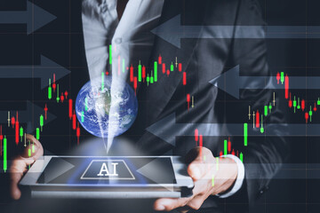 Businessman analyzing graph and chart finance of marketing with data information. analysis graph stock market trading.Some elements of this image furnished by NASA.