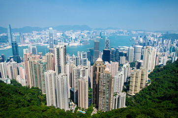 Fototapeta na wymiar Hong Kong Island Cityscape. View From Victoria Peak over Central, Financial District towards Kowloon and Tsim Sha Tsui