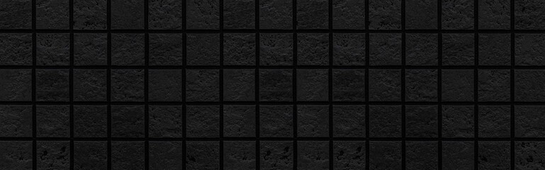 Panorama of Black mosaic wall tile pattern and seamless background , Black stone tile wall or floor seamless background