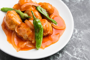 鶏団子の甘酢餡