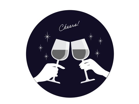 ワインで乾杯 ワイングラスで乾杯する手のイラスト コースター型 モノトーン Stock Vektorgrafik Adobe Stock