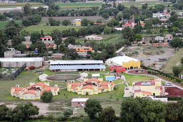 Aerial view of urban camp, houses and vegetation in the town of San Juan Teotihuacan Mexico