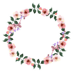 水彩の梅の花の和風リース