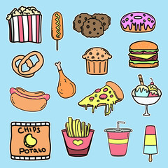 Hand drawn fast food illustration collection