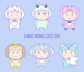 Hand drawn kawaii animal costume character illustration
