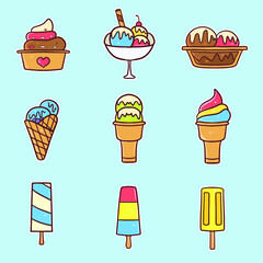 hand drawn kawaii ice cream set collection
