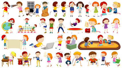 Set of cute kids cartoon character