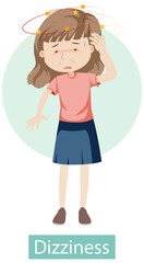 Cartoon character with dizziness symptoms