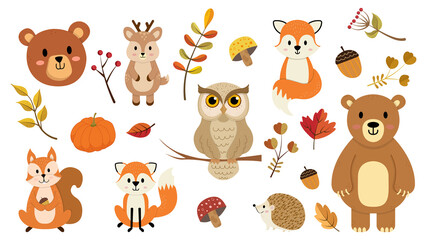 set of autumn animals