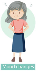 Cartoon character with mood changes symptoms