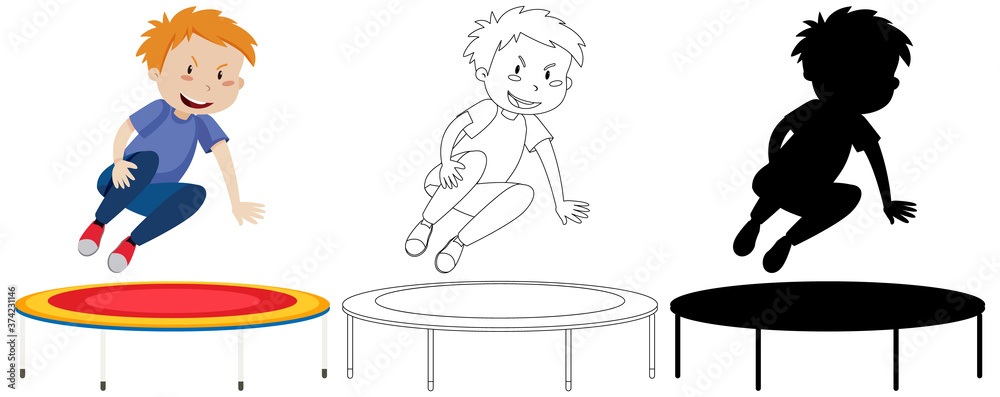 Canvas Prints Boy jumping on trampoline with its outline and silhouette