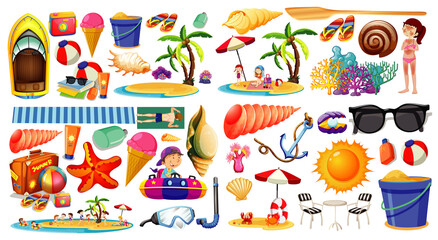 Obraz na płótnie Canvas Set of summer beach icon cartoon style on white background