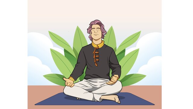 The boy in a yoga pose 
