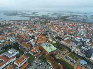 Aveiro, beautiful village. The Venice of  Portugal. Aerial Drone Photo