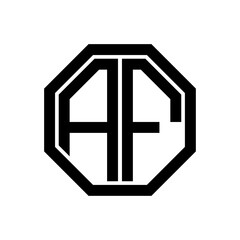 AF initial monogram logo, octagon shape, black color