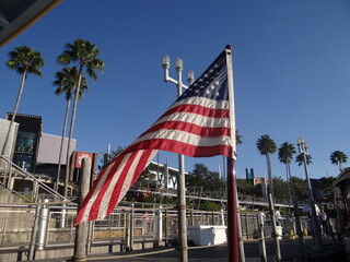 american flag in the city