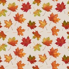 Obraz premium Hand drawn colorful maple leaves seamless pattern