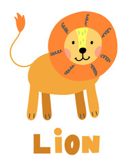 Hand drawn vector lion. Cute cartoon baby illustration