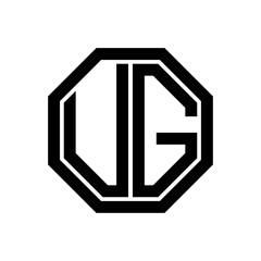 UG initial monogram logo, octagon shape, black color	