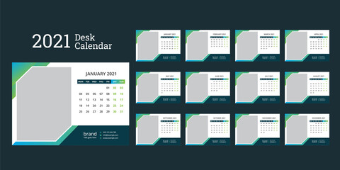 Fototapeta na wymiar Desk calendar template for 2021 year.Week Starts on Monday