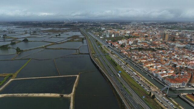 Aveiro, beautiful village. The Venice of  Portugal. Aerial Drone Photo