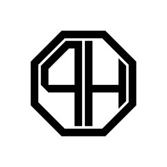 PH initial monogram logo, octagon shape, black color	