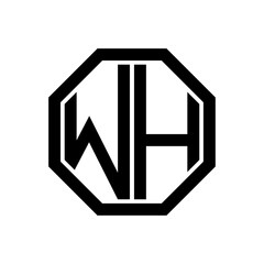 WH initial monogram logo, octagon shape, black color	