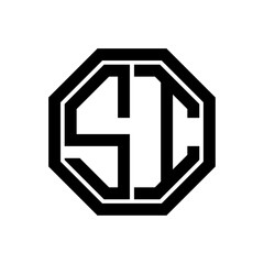 SI initial monogram logo, octagon shape, black color	