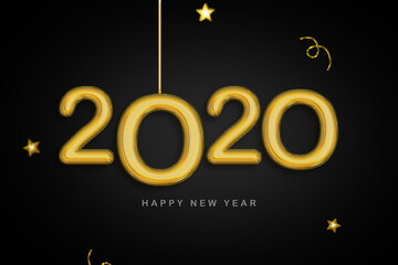 2020 3d golden balloon happy new year wishes in dark background with celebration elements