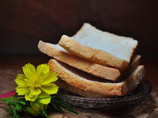 Dry rusk bread on wooden background. Healhty breakfast menu