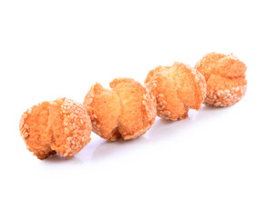 Oatmeal cookie with flax and sesame seeds on white background isolated