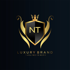 NT Letter Initial with Royal Template.elegant with crown logo vector, Creative Lettering Logo Vector Illustration.
