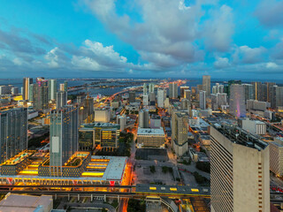 Twilight Downtown Miami FL aerial photo with logos removed
