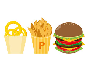 ハンバーガーとフライドポテトとオニオンリングのベクターイラスト Beef Wall Mural Be Nisi